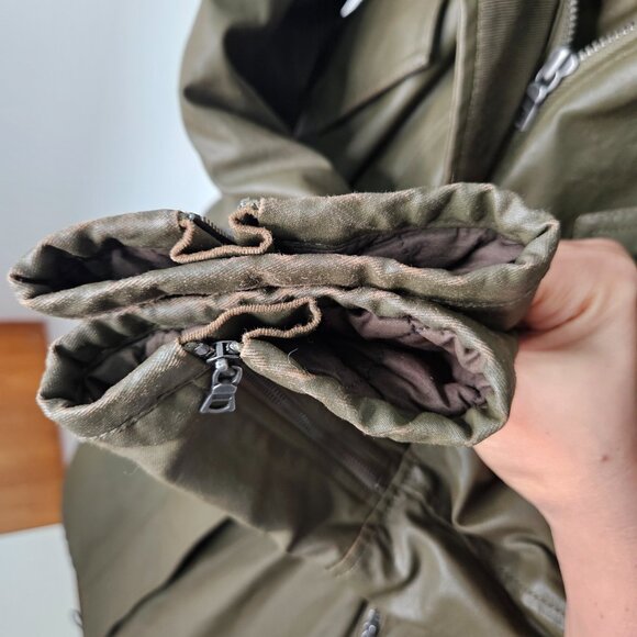 Alice + Olivia Coated Long Parka Coat Hood Sz M Green Cabincore Fisherman - Picture 7 of 14